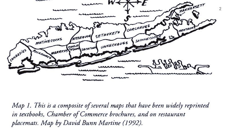 A composite map of Long Island Native American tribal borders.