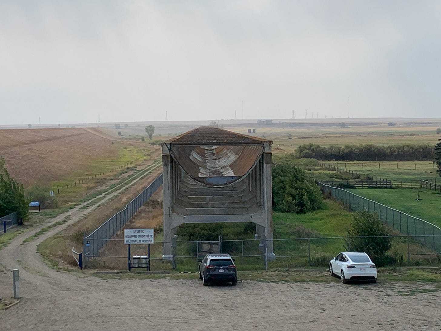Looking east, along Brooks Aqueduct, at Brooks, Alberta, Canada.