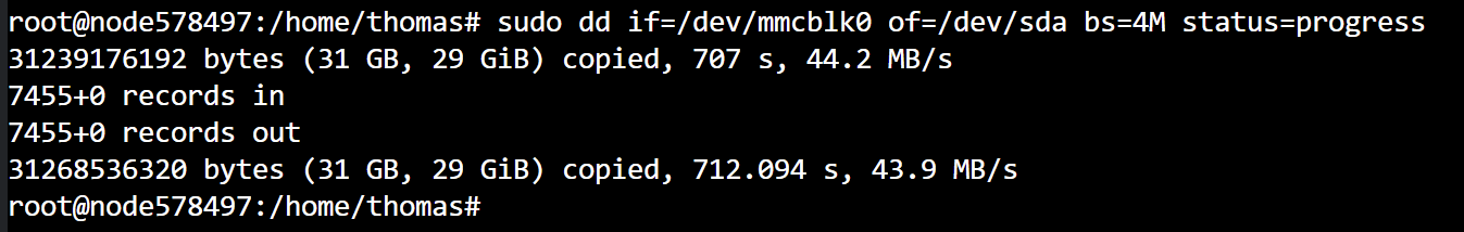 Result of using dd to copy the microSD card to the SSD 