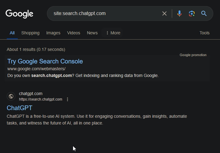 googe indexing search dot chatgpt dot com
