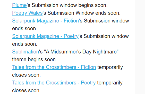 A list of links to publications with a short note on submission calls for each