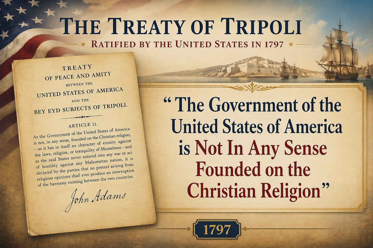 The Treaty of Tripoli, Ratified by the United States in 1797 States: “The Government of the United States of America is Not In Any Sense Founded on the Christian Religion” | Advent Messenger The Treaty of Tripoli, Ratified by the United States in 1797 States: “The Government of the United States of America is Not In Any Sense Founded on the Christian Religion” | Advent Messenger