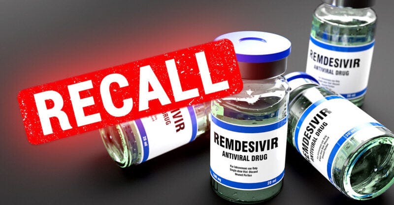 remdesivir bottles and word "recall"