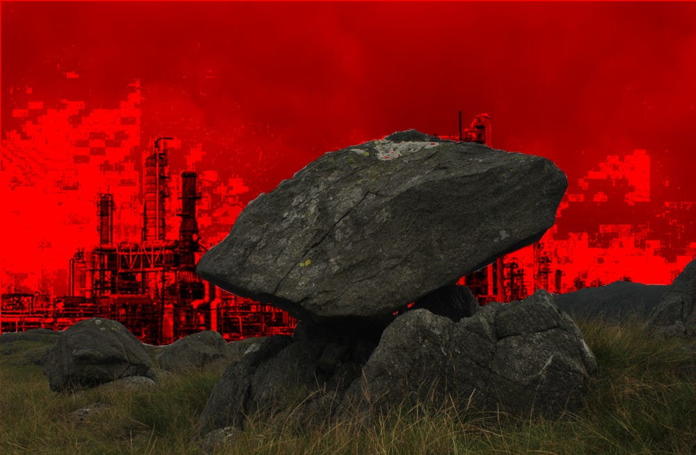 boulde in industrial landscape