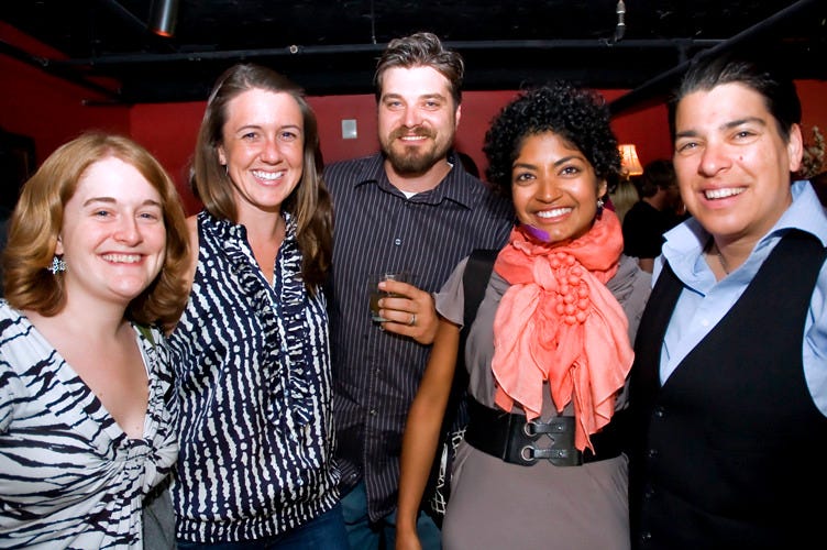Rebecca Saltzman (former BART director and El Cerrito councilmember), Mary Thomas (now Oakland’s assistant city administrator), Ian Caliedno (PG&E government relations), Manaka Mohan (urban planning consultant), and Rebecca Kaplan at an Oakland Rising event on June 16, 2010. (Image source: Emily Kiyomi Manson / Creative Commons)