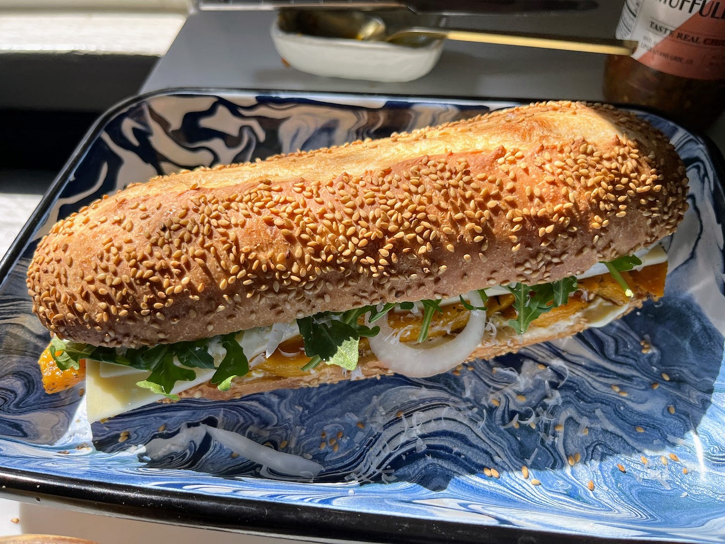 assembled sandwich in a tray