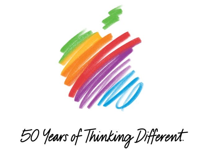 A colored pencil-style sketch representing Apple’s rainbow logo.