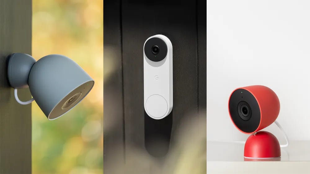 Product shots of the new Nest Cams and Nest Doorbell