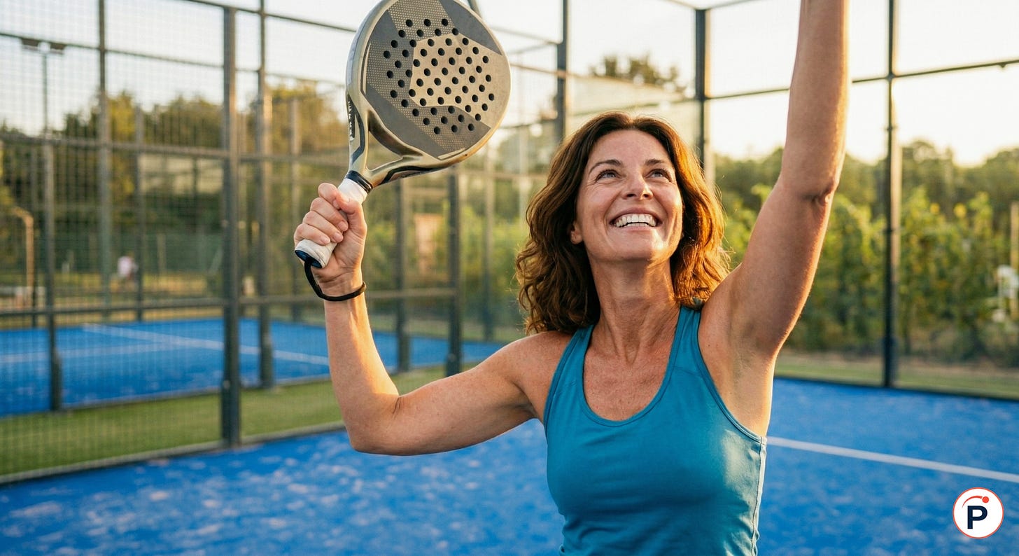 joueuse de padel de 45 ans souriante joueuse de padel de 45 ans souriante