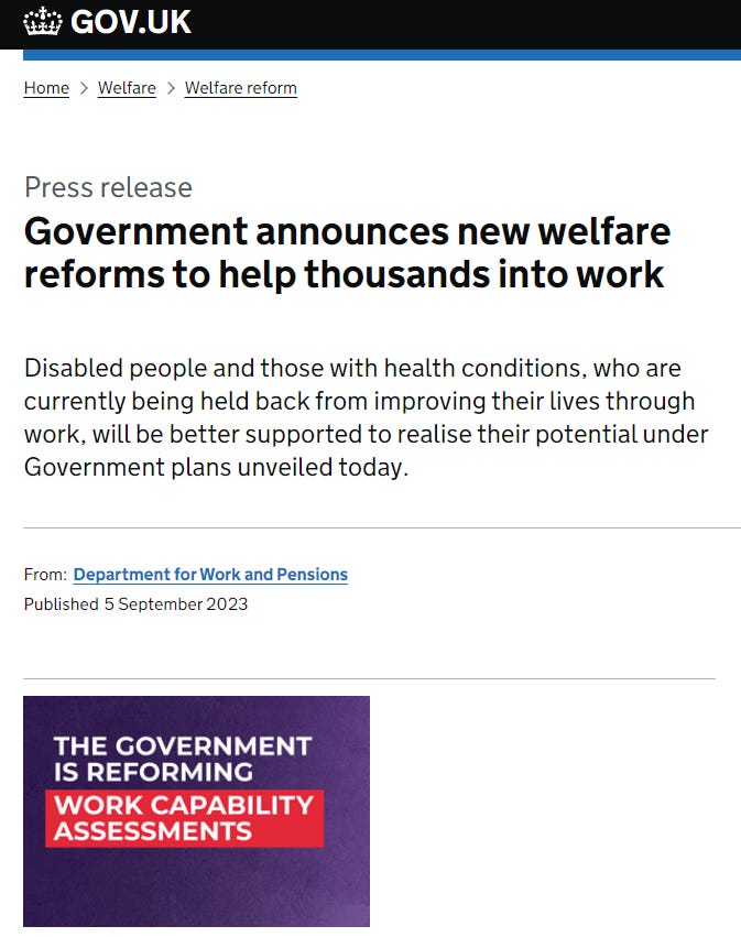 Press Release stating Government announces new welfare reforms to help thousands into work.