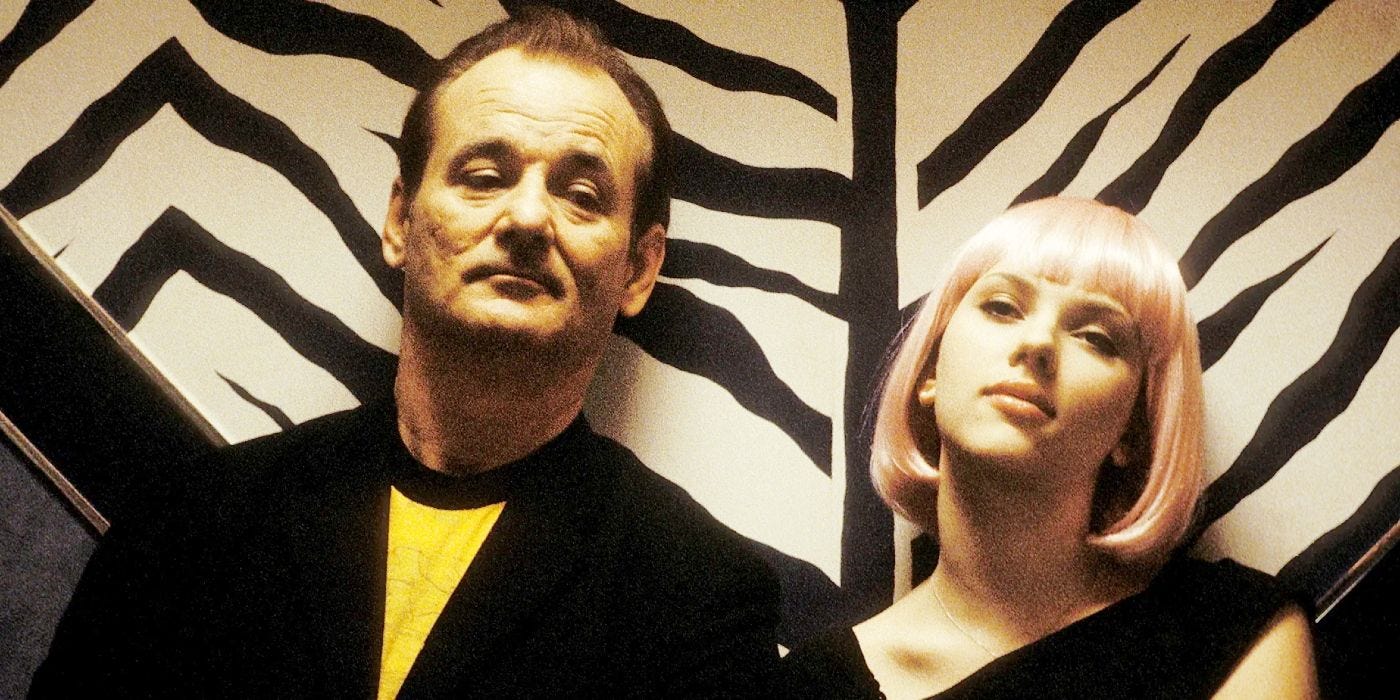 Bill Murray and Scarlett Johansson in Lost in Translation. Bill Murray and Scarlett Johansson in Lost in Translation.