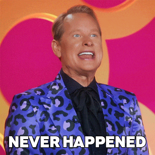 a man wearing a purple leopard print suit says " never happened "