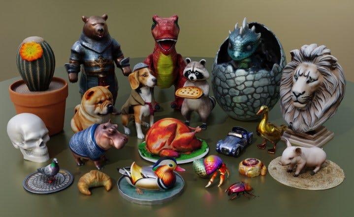 an array of 3D generated images made by Meta 3D Gen