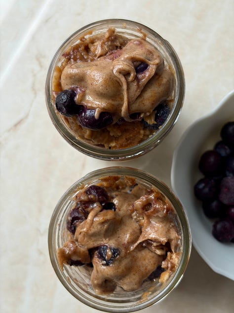 blueberry protein overnight oats, beef stir fry, rotisserie white chicken chili soup, apple cinnamon baked oatmeal casserole, one-pan turkey taco lettuce wraps, chimichurri lentil pasta with roasted chicken thighs, creamy dreamy peanut stir fry, all the greens protein smoothie