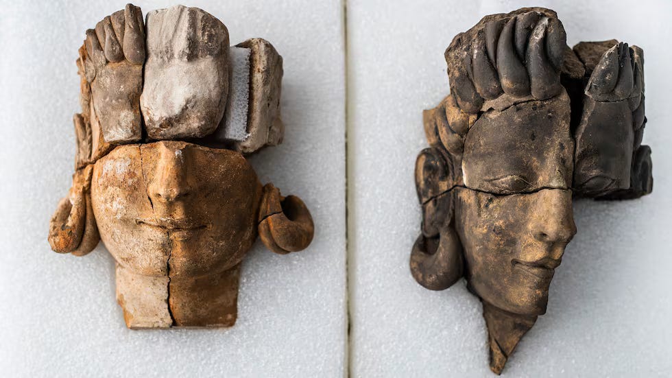 Tartessian sculptures uncovered at the Turuñuelo archaeological site in Guareña, Badajoz. Credit: Samuel Sánchez.