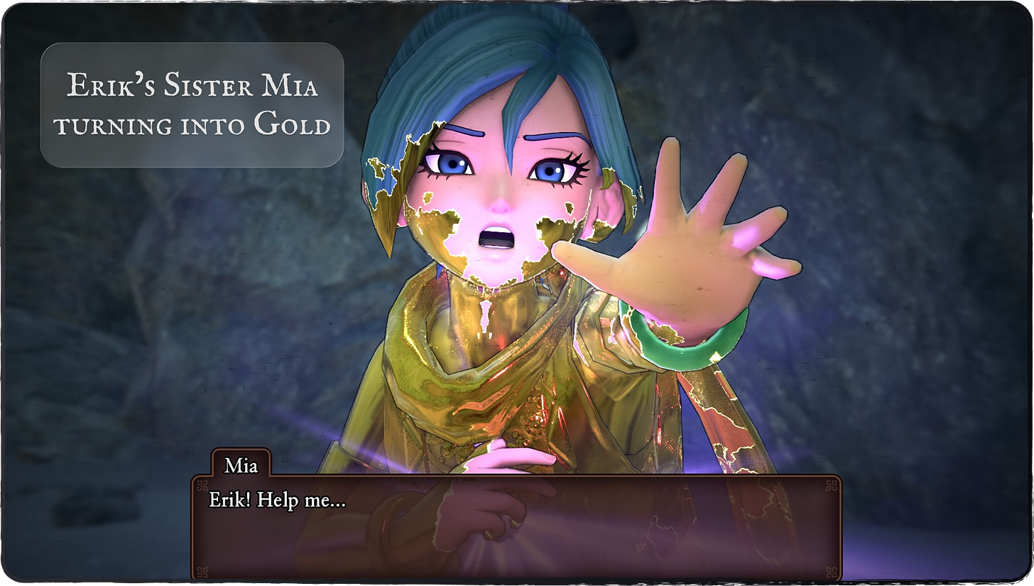Erik’s sister Mia turning into a gold statue!