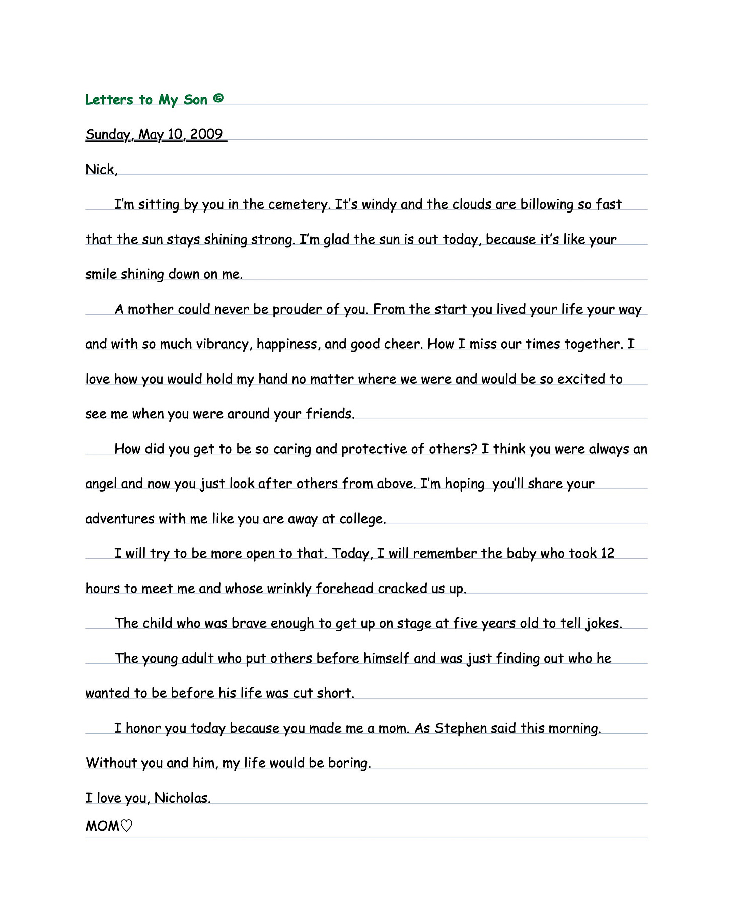 letters to my son on lined paper