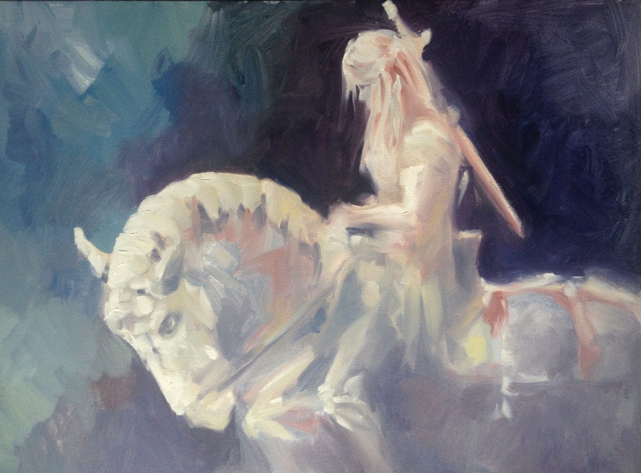 Photo of Spirit Warrior, oil painting study of a warhorse and rider by Kindrie Grove
