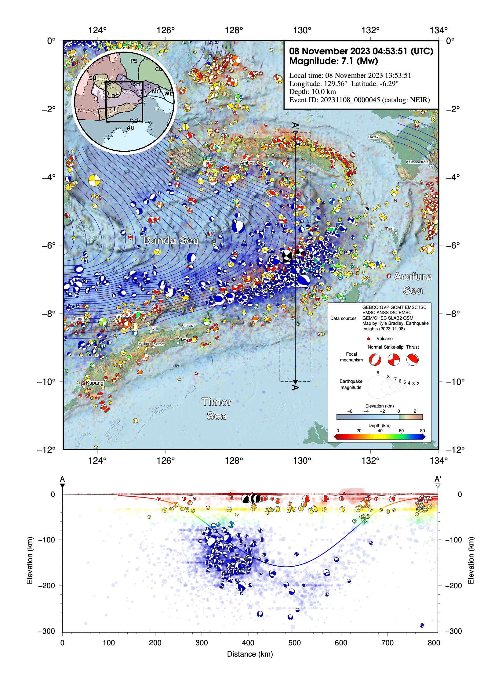 Mw7.1, 6.7, and 6.7 earthquakes in the Banda Sea