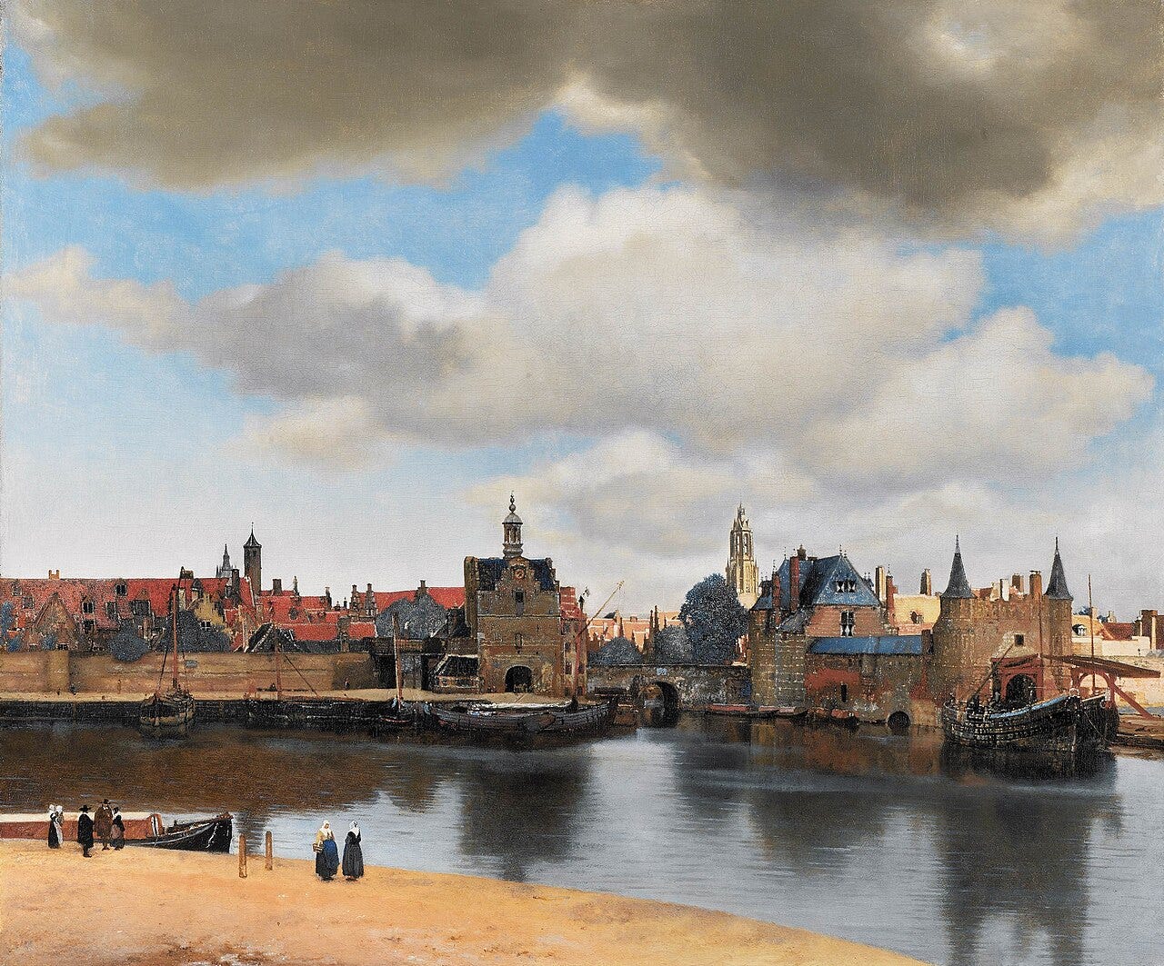 Vermeer's View of Delft, the town seen across still water under a cloudy sky Vermeer's View of Delft, the town seen across still water under a cloudy sky