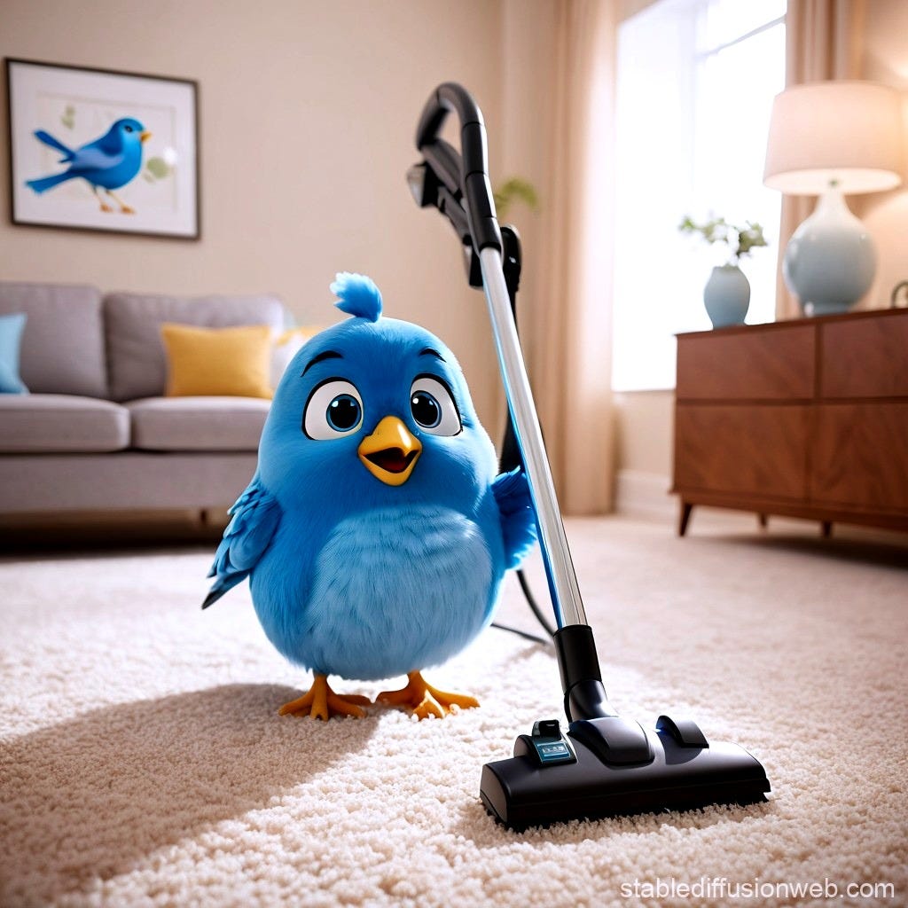 Stable Diffusion: Happy Blue Bird Cleaning