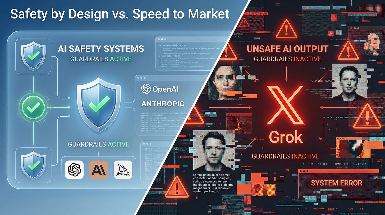 Illustration of a premium X-branded credit card as a doorway to harmful AI content, with currency symbols floating around
