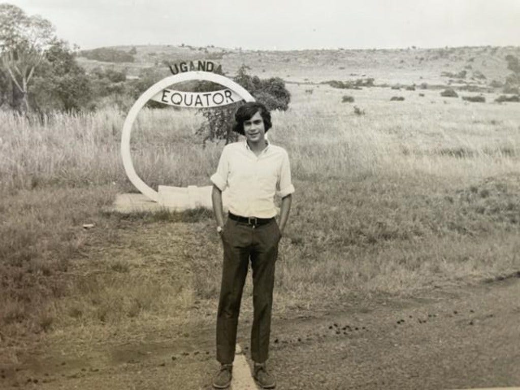 Edward Siedle in Uganda as a teenager in a black and white foto of him standing by the side of the road Edward Siedle in Uganda as a teenager in a black and white foto of him standing by the side of the road
