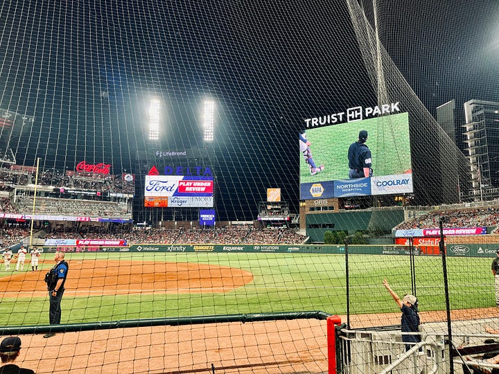 baseball, stadium, statue, signs, sky