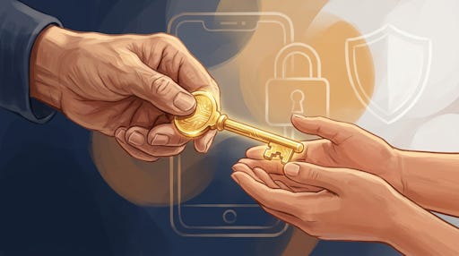 One hand handing a key to another hand