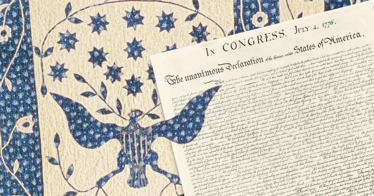 An assembly including the 1825 - 1840 “Great Seal” Quilt created by Susan Strong. Credit: National Museum of American History & Smithsonian Institution Archives. Overlay: Image of the 1823 stone carving of the Declaration of Independence. Credit: NARA.gov Founding Documents An assembly including the 1825 - 1840 “Great Seal” Quilt created by Susan Strong. Credit: National Museum of American History & Smithsonian Institution Archives. Overlay: Image of the 1823 stone carving of the Declaration of Independence. Credit: NARA.gov Founding Documents