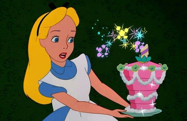 This may contain: a cartoon character holding a birthday cake in her hand