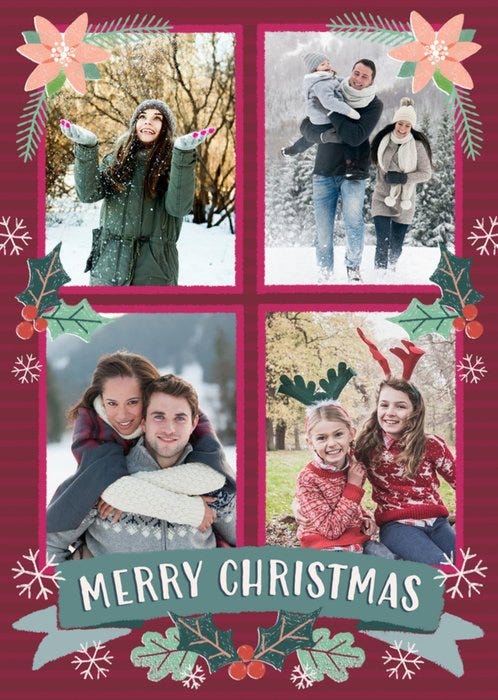 Merry Christmas Burgundy 4 Photo Upload Card | Moonpig