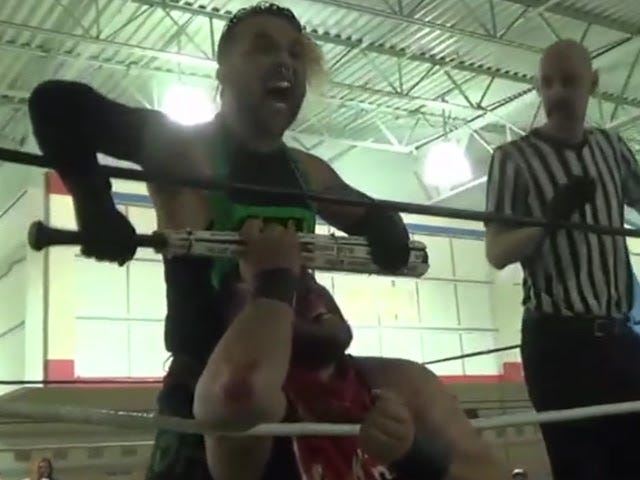 [Screenshot: Atticus Cogar attacks Dale Patricks with a bat]