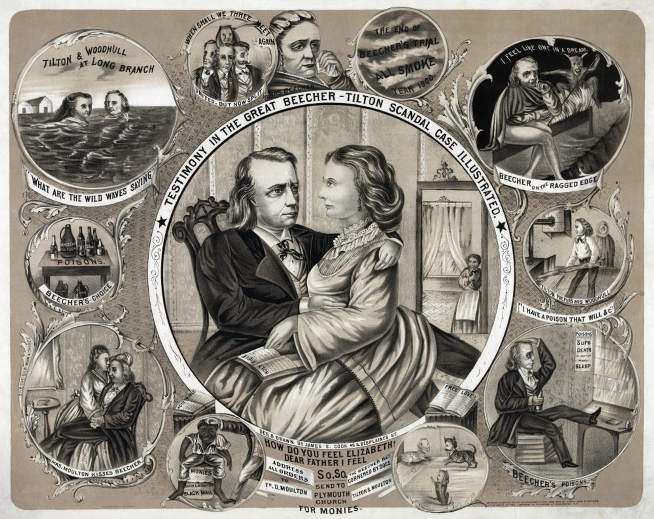 Beecher-Tilton Scandal. /N'Testimony In The Great Beecher-Tilton Scandal  Case Illustrated.' Lithograph From A Drawing By James E. Cook, C1875.  Poster ...