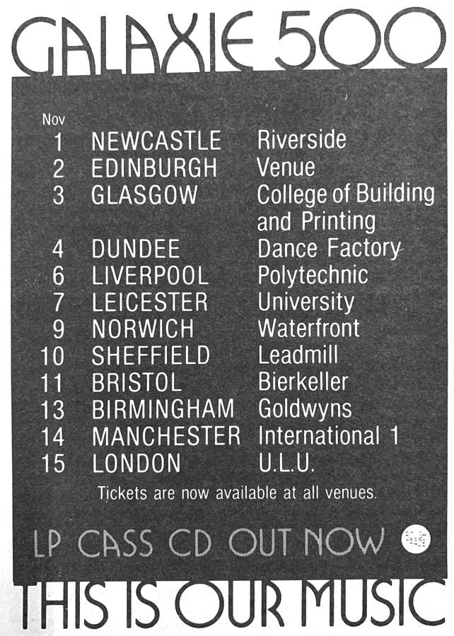 Galaxie 500 - UK tour advert