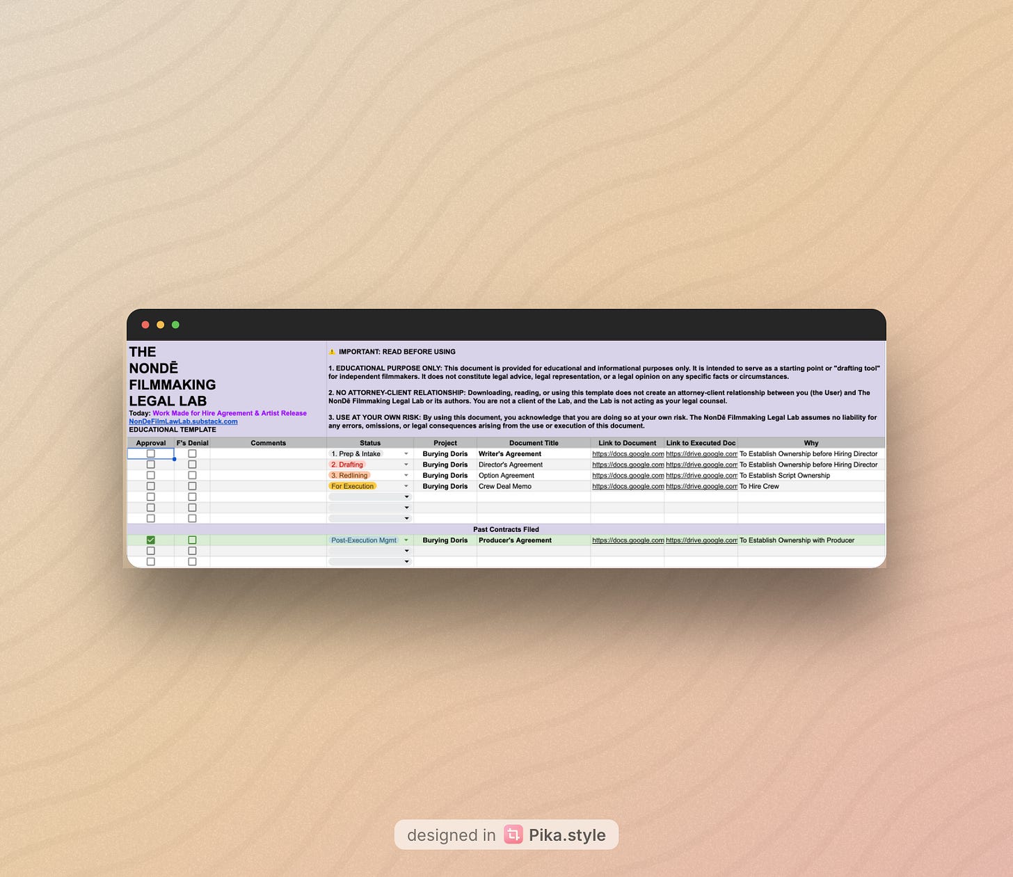 Indie Film Contract Tracker & Document Log | NonDē Lab
