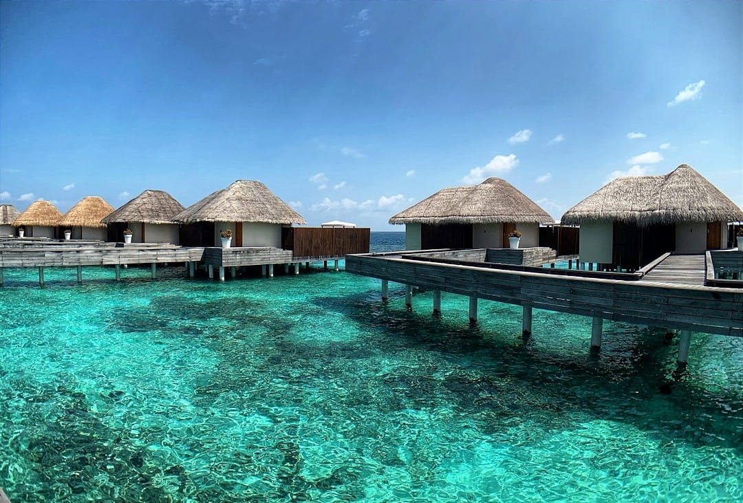 brown wooden house on body of water under blue sky during daytime