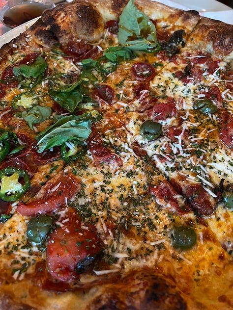 hot honey and cappocollo pizza from Slim's Pizzeria in Crestline Village