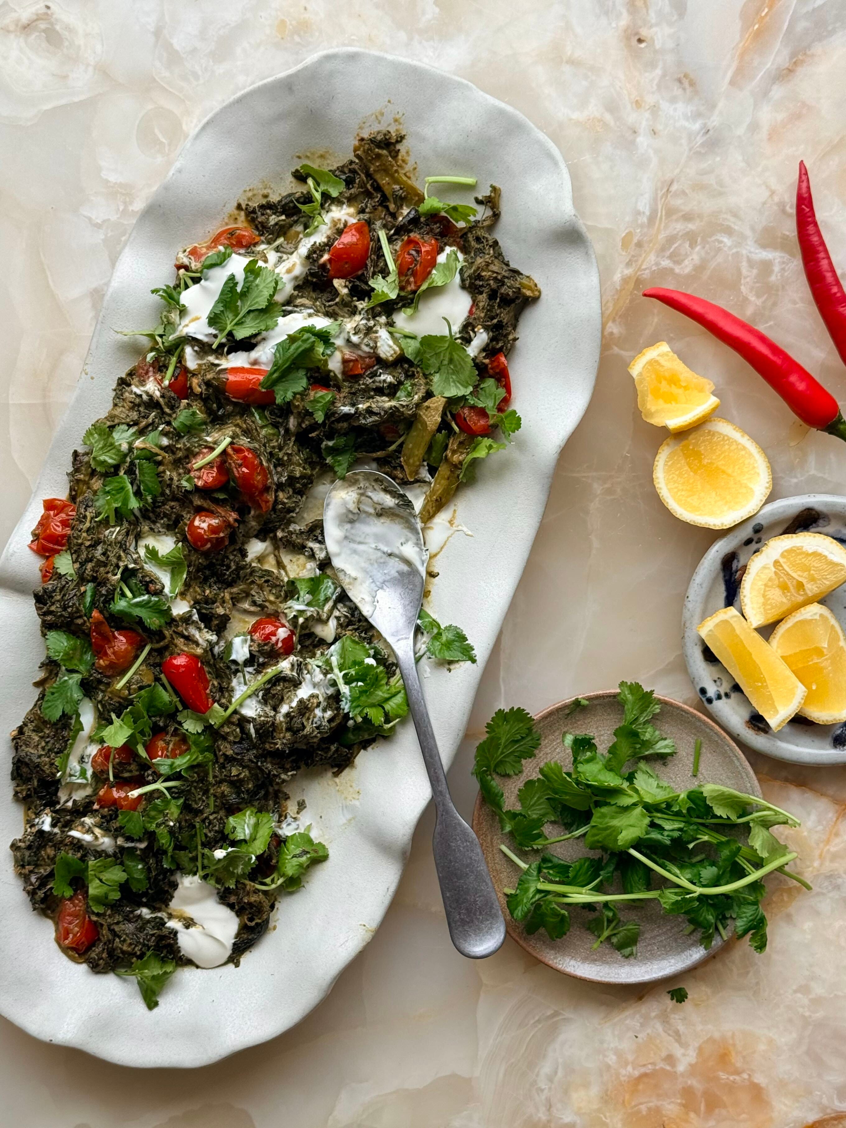Coconut braised greens & beef short ribs with harissa