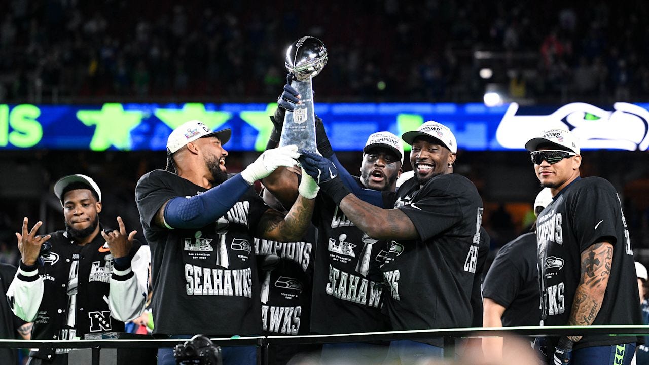 The Seahawks celebrated the 29-13 victory vs. the Patriots in Super Bowl LX. The Seahawks celebrated the 29-13 victory vs. the Patriots in Super Bowl LX.