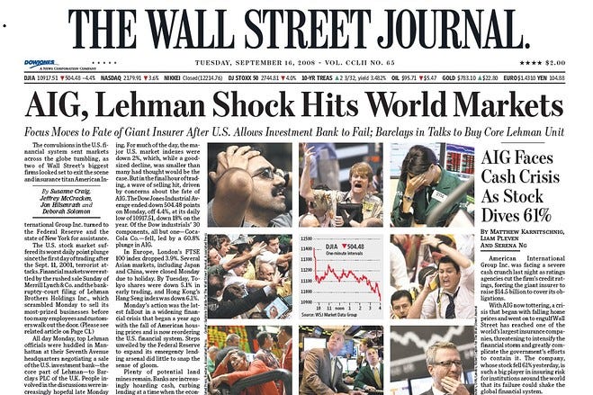 Lehman's Collapse, on the Front Page - WSJ