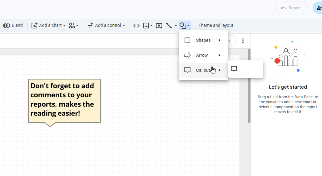 looker studio bible How to add comments to your reports using newly released shapes in Looker Studio