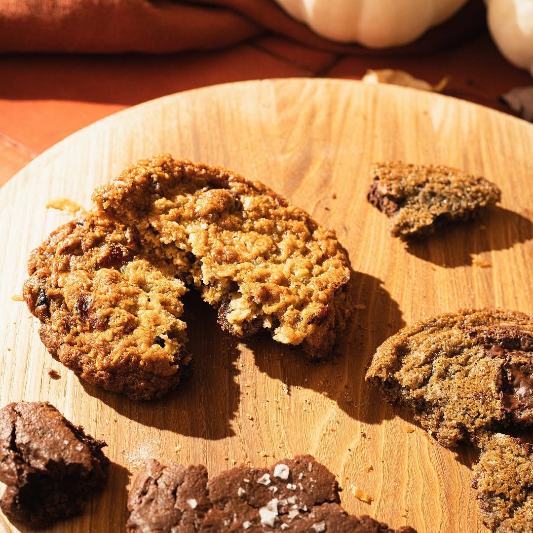 Rigor Hill Market cookies on a wooden board.