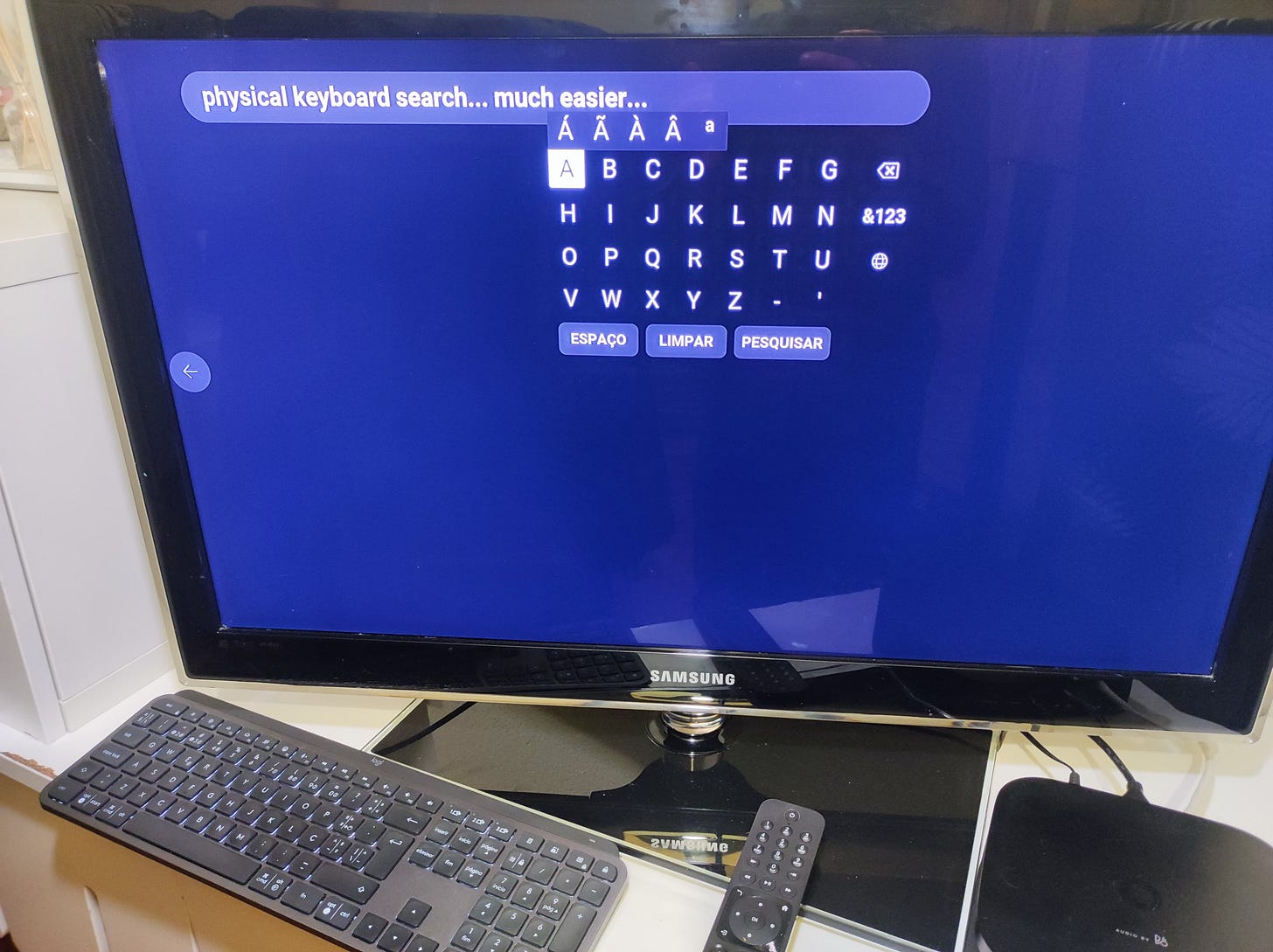 Using a physical keyboard to search YouTube on a TV box