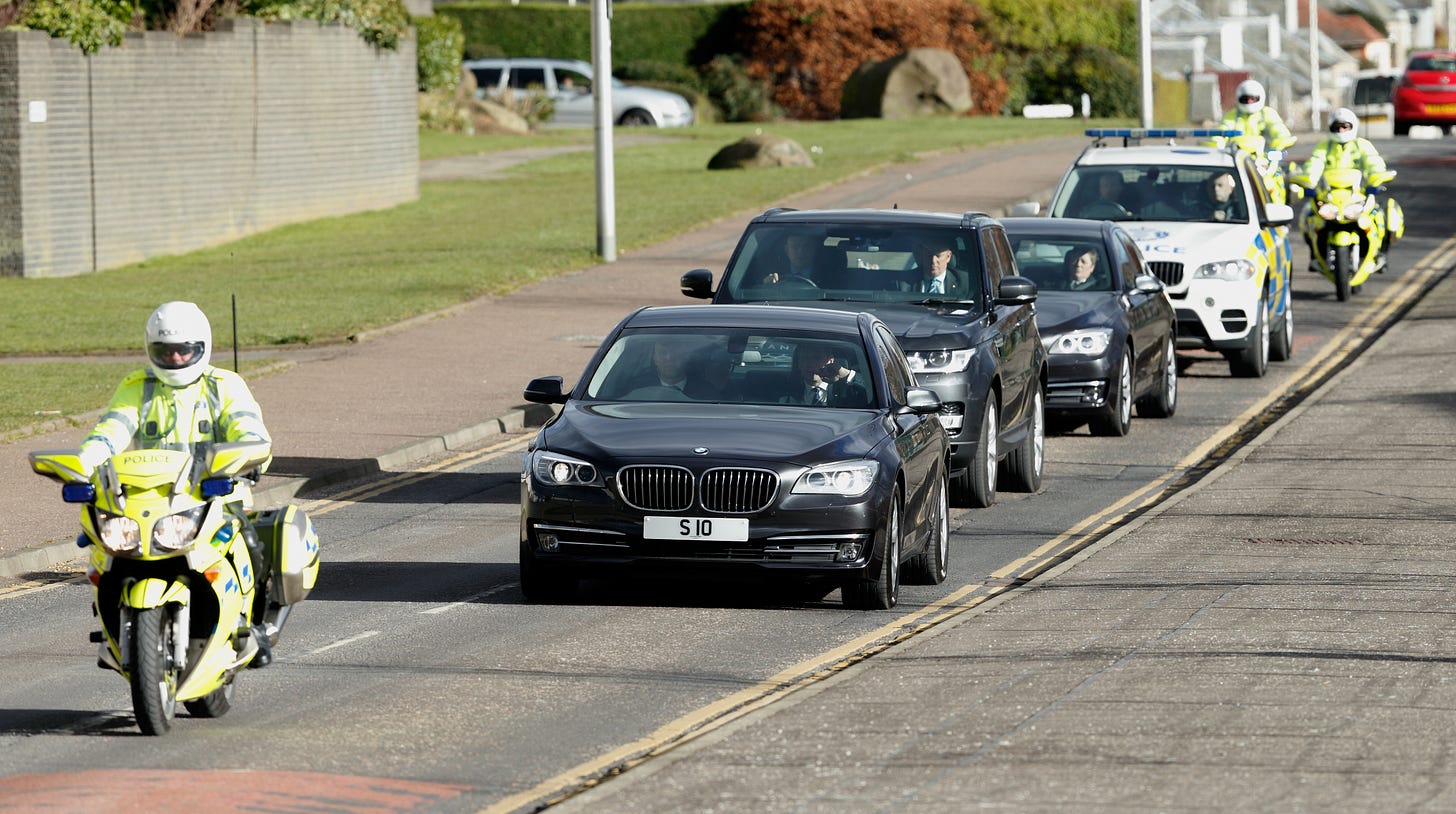 Convoy of cars with Princess Catherine inside one