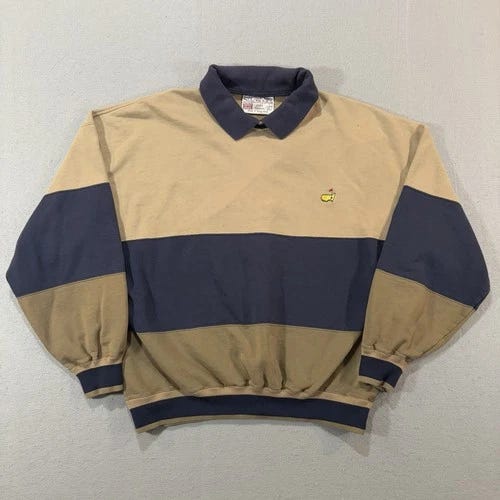 Vintage Masters Tournament Sweatshirt XL 90s Striped Collared Golf Logo - Picture 1 of 17