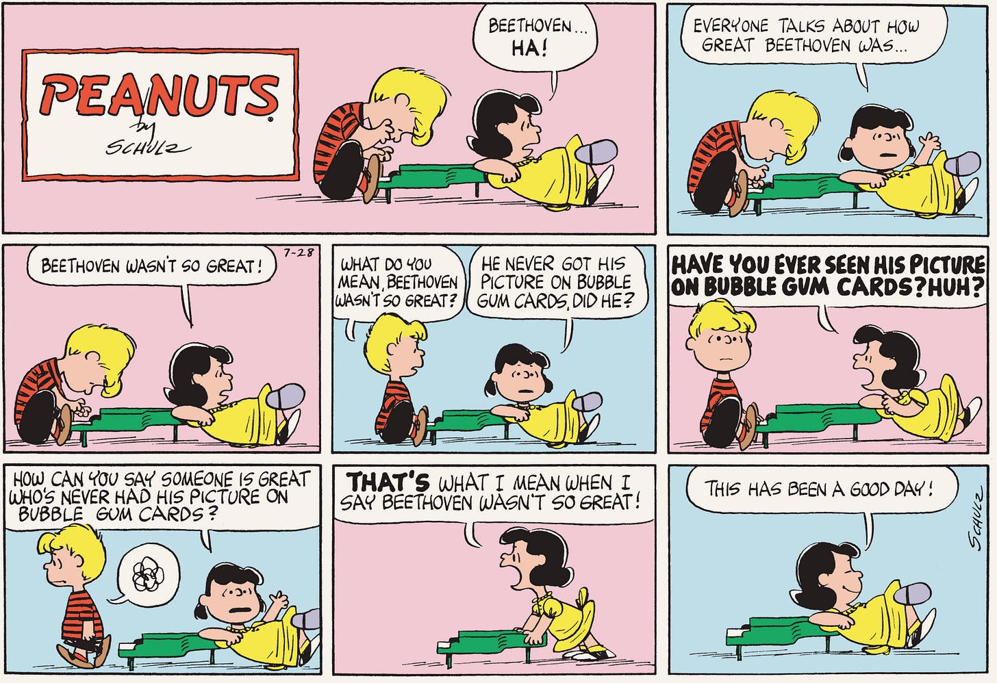 Peanuts Beethoven Bubble Gum Card July 28 1963