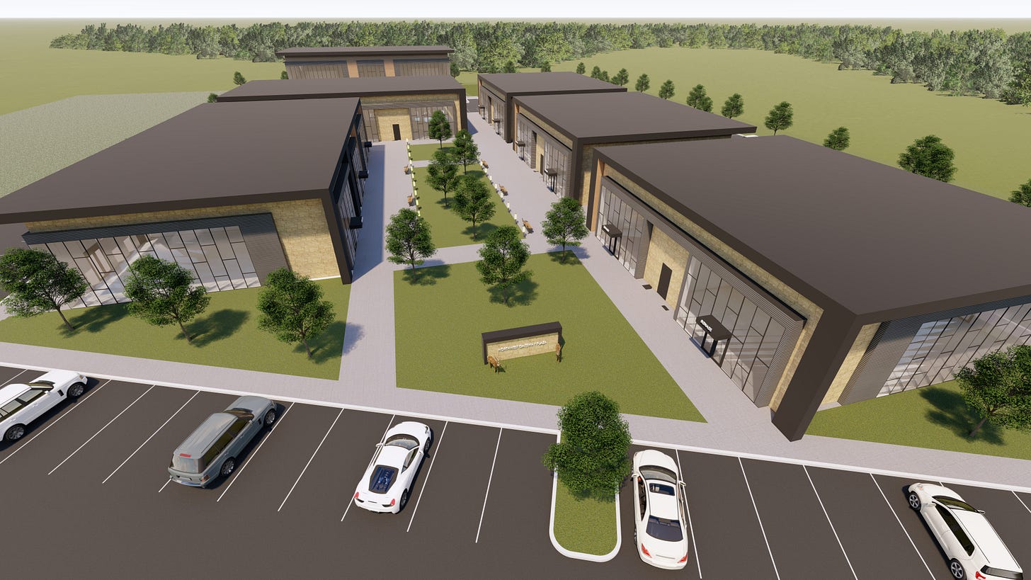 An aerial rendering of the six buildings planned for the Northwest Gateway Plaza