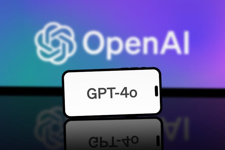 Close-up of GPT-4o displayed on a smartphone screen. Close-up of GPT-4o displayed on a smartphone screen.