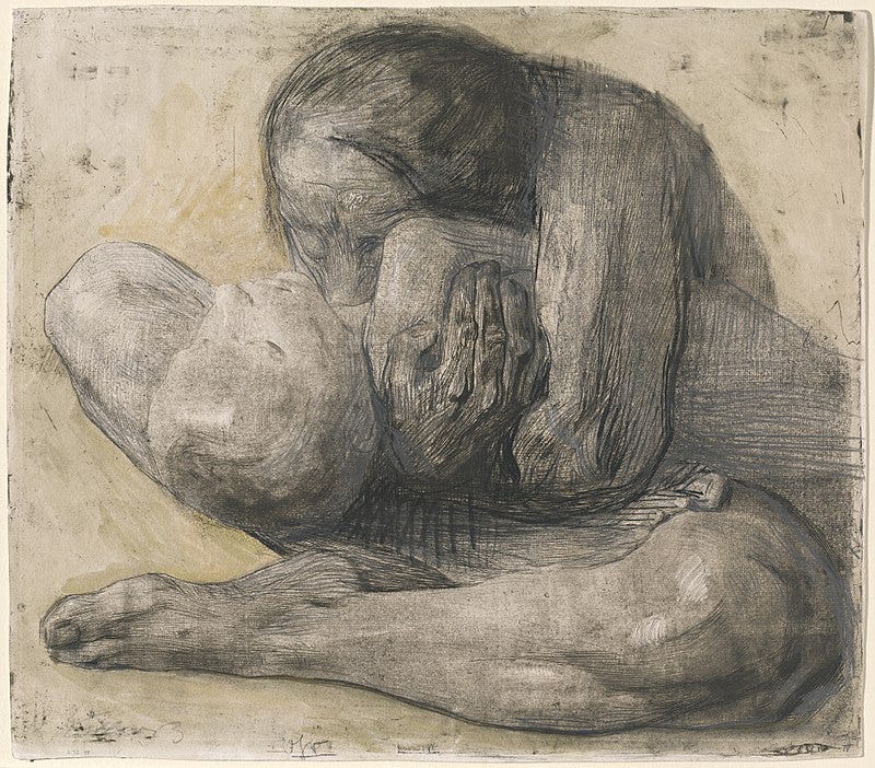 A mourning woman with her dead child A mourning woman with her dead child